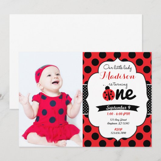 Eerste uitnodiging van de kleine dame ladybug (Voorkant / Achterkant)