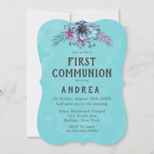 Eerste uitnodiging van de Paarse en Blauwgroen Flo (Voorkant)