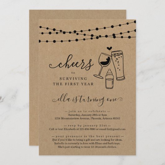 Eerste uitnodiging van de partij Wijn en Beer (Voorkant / Achterkant)