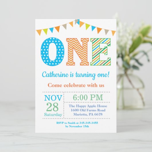 Eerste uitnodiging van de verjaardag. Boy First Bi (Staand voorkant)