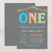 Eerste uitnodiging van de verjaardag. Boy First Bi (Voorkant / Achterkant)