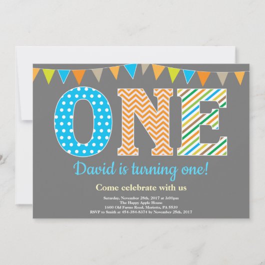 Eerste uitnodiging van de verjaardag. Boy First Bi (Voorkant)