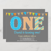 Eerste uitnodiging van de verjaardag. Boy First Bi (Voorkant / Achterkant)