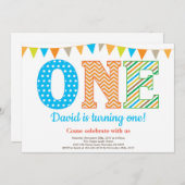 Eerste uitnodiging van de verjaardag. Boy First Bi (Voorkant / Achterkant)