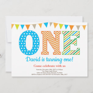 Eerste uitnodiging van de verjaardag. Boy First Bi