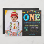 Eerste uitnodiging van de verjaardag. Boy First Bi (Voorkant / Achterkant)