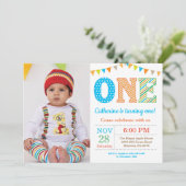 Eerste uitnodiging van de verjaardag. Boy First Bi (Staand voorkant)