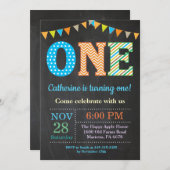 Eerste uitnodiging van de verjaardag. Boy First Bi (Voorkant / Achterkant)