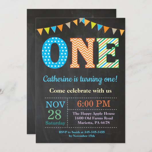 Eerste uitnodiging van de verjaardag. Boy First Bi (Voorkant / Achterkant)