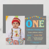 Eerste uitnodiging van de verjaardag. Boy First Bi (Voorkant / Achterkant)