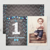 Eerste uitnodiging van de verjaardag Eén marinebla (Voorkant / Achterkant)