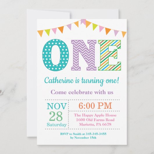 Eerste uitnodiging van de verjaardag. Girl First B (Voorkant)