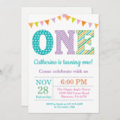 Eerste uitnodiging van de verjaardag. Girl First B (Voorkant / Achterkant)