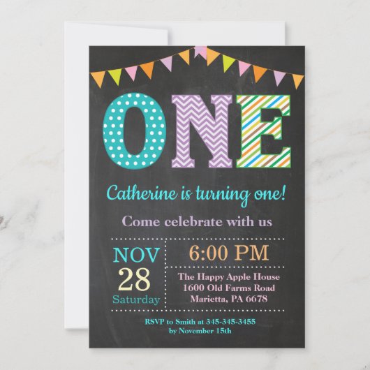 Eerste uitnodiging van de verjaardag. Girl First B (Voorkant)