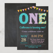 Eerste uitnodiging van de verjaardag. Girl First B (Voorkant / Achterkant)