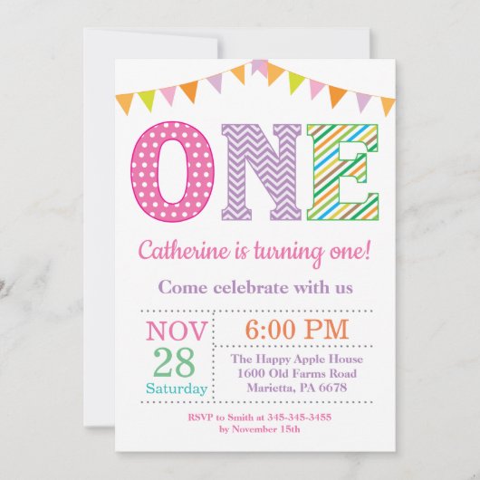 Eerste uitnodiging van de verjaardag. Girl First B (Voorkant)