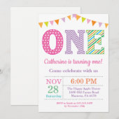 Eerste uitnodiging van de verjaardag. Girl First B (Voorkant / Achterkant)