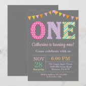 Eerste uitnodiging van de verjaardag. Girl First B (Voorkant / Achterkant)