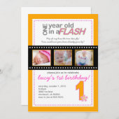 Eerste uitnodiging van de verjaardag met foto's Ee (Voorkant / Achterkant)