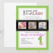 Eerste uitnodiging van de verjaardag met foto's Ee (Voorkant / Achterkant)