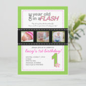 Eerste uitnodiging van de verjaardag met foto's Ee (Staand voorkant)