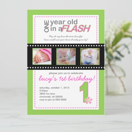 Eerste uitnodiging van de verjaardag met foto's Ee (Staand voorkant)