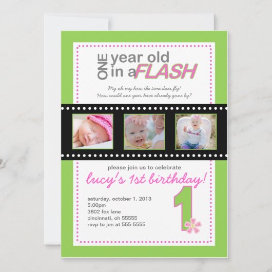 Eerste uitnodiging van de verjaardag met foto's Ee (Voorkant)