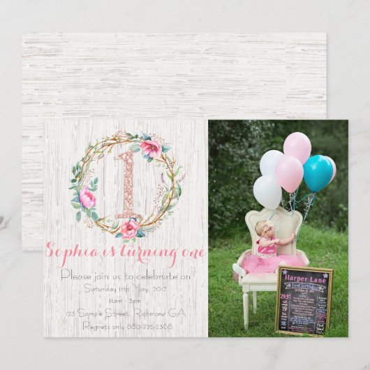 Eerste uitnodiging van de verjaardag - Waterverf F (Voorkant / Achterkant)