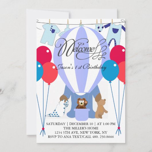 Eerste uitnodiging van de wereld van blauwe ballon (Voorkant)