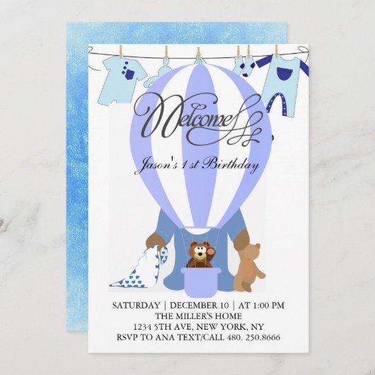 Eerste uitnodiging van de wereld van blauwe ballon (Voorkant / Achterkant)