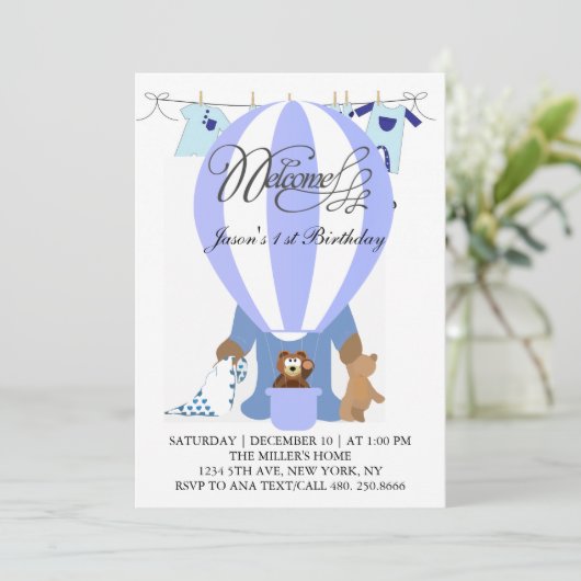 Eerste uitnodiging van de wereld van blauwe ballon (Staand voorkant)