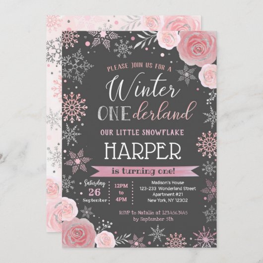 Eerste uitnodiging van de winterpartij Snowflake (Voorkant / Achterkant)