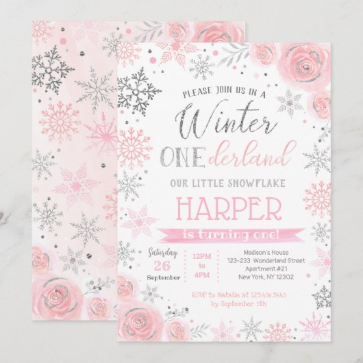 Eerste uitnodiging van de winterpartij Snowflake (Voorkant / Achterkant)
