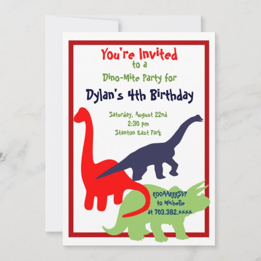 Eerste uitnodiging van Dinosaur Birthday Party (Voorkant)