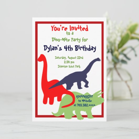 Eerste uitnodiging van Dinosaur Birthday Party (Staand voorkant)