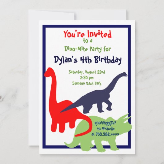Eerste uitnodiging van Dinosaur Birthday Party (Voorkant)