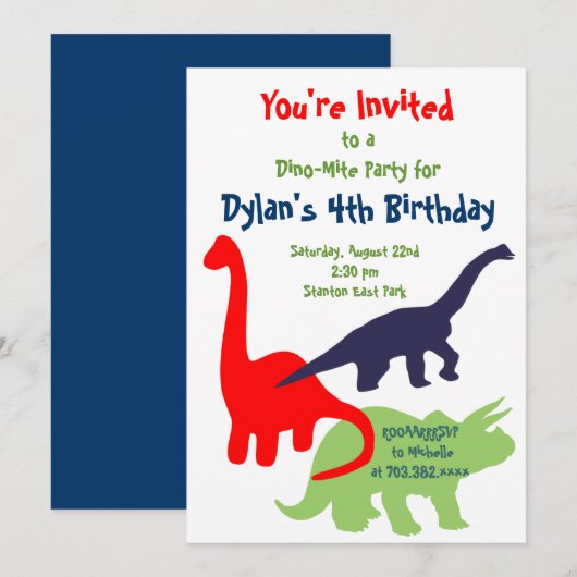 Eerste uitnodiging van Dinosaur Birthday Party (Voorkant / Achterkant)