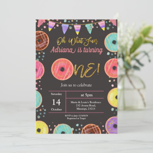 Eerste uitnodiging van Donut-thema op dag van gebo (Staand voorkant)