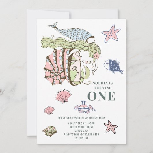 Eerste uitnodiging van Mermaid Birthday (Voorkant)