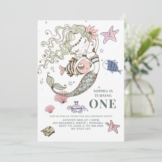 Eerste uitnodiging van Mermaid Birthday (Staand voorkant)