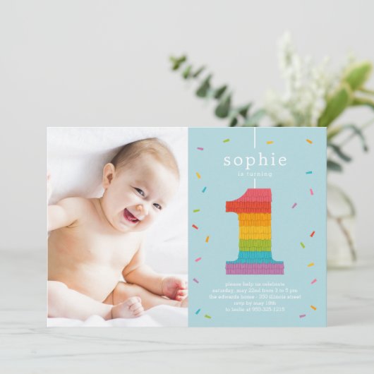 Eerste uitnodiging van Piñata Baby eerste verjaard (Staand voorkant)