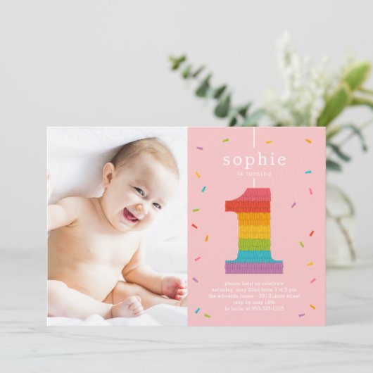 Eerste uitnodiging van Piñata Baby eerste verjaard (Staand voorkant)