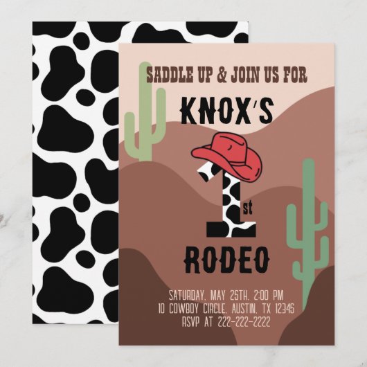 Eerste uitnodiging van Rodeo Birthday (Voorkant / Achterkant)