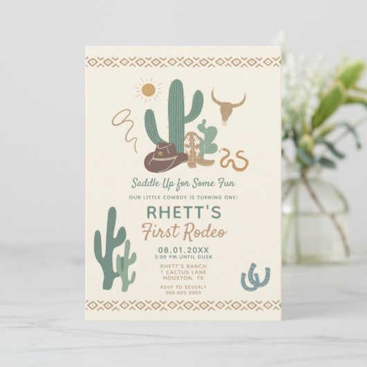 Eerste uitnodiging van Rodeo Birthday (Staand voorkant)