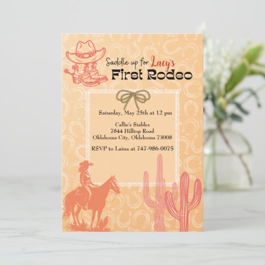 Eerste uitnodiging van Rodeo Birthday (Staand voorkant)