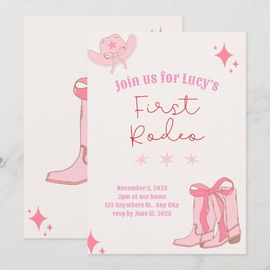 Eerste uitnodiging van Rodeo Birthday (Voorkant / Achterkant)