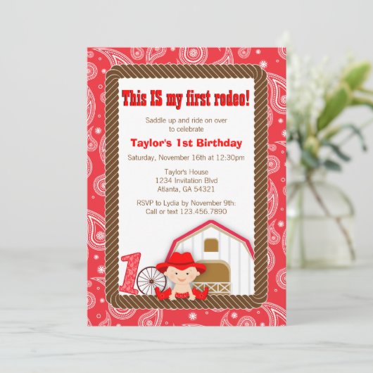 Eerste uitnodiging van Rodeo Birthday (Staand voorkant)