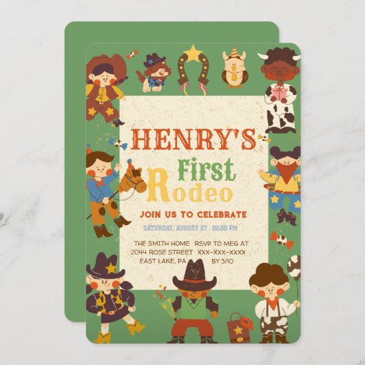 Eerste uitnodiging van Rodeo Birthday (Voorkant / Achterkant)