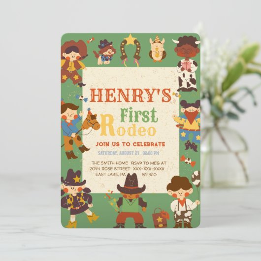 Eerste uitnodiging van Rodeo Birthday (Staand voorkant)