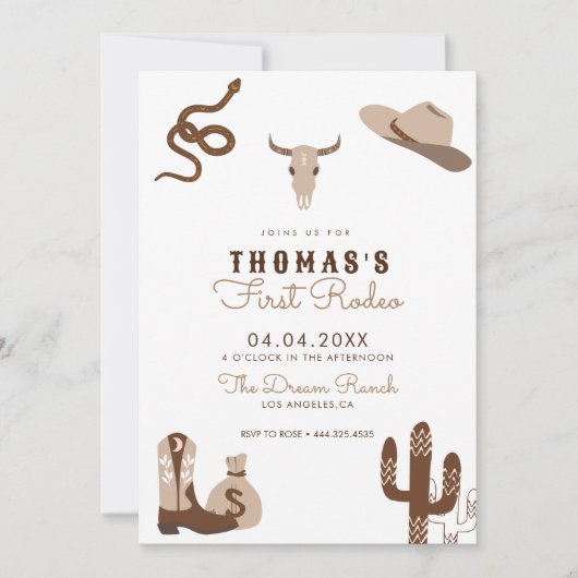 Eerste uitnodiging van Rodeo Cowboy Birthday (Voorkant)